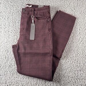TRACTR MONA Purple Black Plaid High Rise Stretch Cut Off Crop Jean Size 6/28 NWT